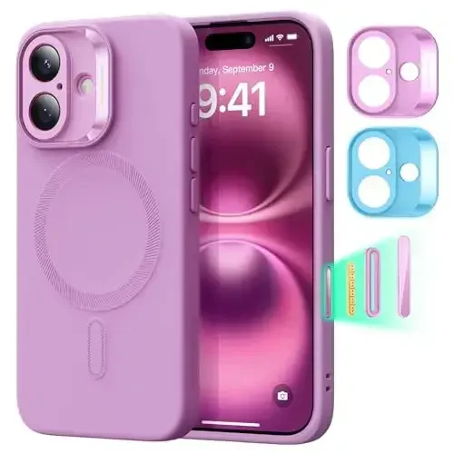 ESR for iPhone16 Case with MagSafe, Supports Magnetic Charging, Smooth & Slim Silicone Case, Shockproof, Full Screen and Camera Protection, Soft Microfiber Lining,Pink 