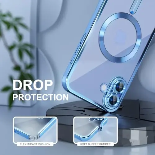 Misea Magnetic for iPhone 16 Case Compatible with MagSafe [Never Yellowing] [Military Grade Drop Protection] Full Camera Lens Protector Plating Soft Clear Phone Case for Women 6.1 inch, Sierra Blue - 4