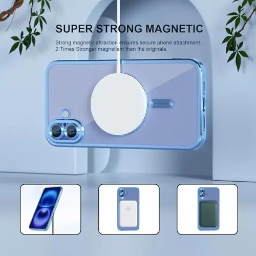 Misea Magnetic for iPhone 16 Case Compatible with MagSafe [Never Yellowing] [Military Grade Drop Protection] Full Camera Lens Protector Plating Soft Clear Phone Case for Women 6.1 inch, Sierra Blue - 5