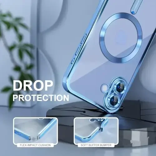 Misea Magnetic for iPhone 16 Case Compatible with MagSafe [Never Yellowing] [Military Grade Drop Protection] Full Camera Lens Protector Plating Soft Clear Phone Case for Women 6.1 inch, Sierra Blue - 4