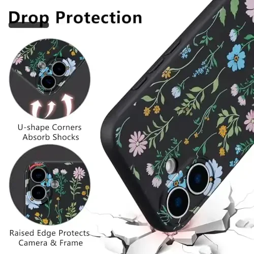 RALEAVO Floral Case for iPhone 16,Liquid Silicone Cover with Flower Cosmos Pattern Cute Phone Cover for Girls Women Slim Soft Rubber Protective Phone Case for iPhone 16 (6.1