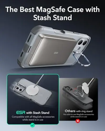 ESR for iPhone 16 Case with Stand, 23 ft Military-Grade Drop Protection, Heavy Duty Magnetic Phone Case, Compatible with MagSafe Accessories, Cyber Series, Light Grey - 6