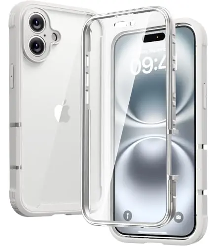Diaclara Designed for iPhone 16 Case, Full Body Rugged Case with Built-in Touch Sensitive Anti-Scratch Screen Protector, Upgraded [Full Camera Protection] for Phone 16 (White) 