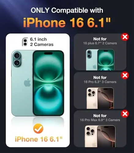 Diaclara Designed for iPhone 16 Case, Full Body Rugged Case with Built-in Touch Sensitive Anti-Scratch Screen Protector, Upgraded [Full Camera Protection] for iPhone 16 6.1