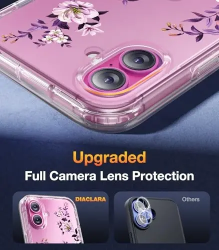 Diaclara Designed for iPhone 16 Case, Full Body Rugged Case with Built-in Touch Sensitive Anti-Scratch Screen Protector, Upgraded [Full Camera Protection] for iPhone 16 Holsters 6.1