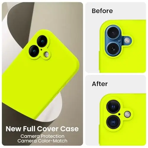 FireNova Designed for iPhone 16 Case, Silicone Upgraded [Camera Protection] Phone Case with [2 Screen Protectors], Soft Anti-Scratch Microfiber Lining Inside, 6.1 inch, Fluorescent Green - 3