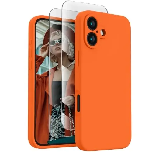 FireNova Designed for iPhone 16 Case, Silicone Upgraded [Camera Protection] Phone Case, Soft Anti-Scratch Microfiber Lining Inside, 6.1 inch, Neon Orange 