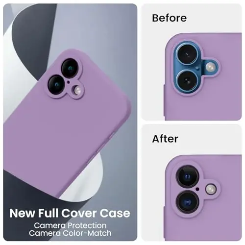 FireNova Designed for iPhone 16 Case, Silicone Upgraded [Camera Protection] Phone Case with [2 Screen Protectors], Soft Anti-Scratch Microfiber Lining Inside, 6.1 inch, Light Purple - 3