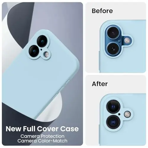 FireNova Designed for iPhone 16 Case, Silicone Upgraded [Camera Protection] Phone Case with [2 Screen Protectors], Soft Anti-Scratch Microfiber Lining Inside, 6.1 inch, Sky Blue - 3