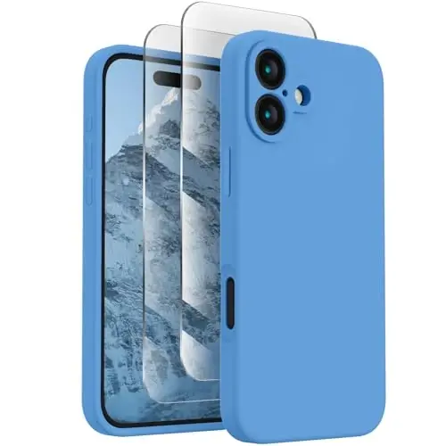 FireNova Designed for iPhone 16 Case, Silicone Upgraded [Camera Protection] Phone Case with [2 Screen Protectors], Soft Anti-Scratch Microfiber Lining Inside, 6.1 inch, Blue 