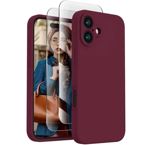 FireNova Designed for iPhone 16 Case, Silicone Upgraded [Camera Protection] Phone Case with [2 Screen Protectors], Soft Anti-Scratch Microfiber Lining Inside, 6.1 inch, Plum 