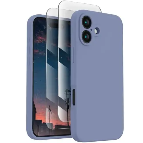 FireNova Designed for iPhone 16 Case, Silicone Upgraded [Camera Protection] Phone Case with [2 Screen Protectors], Soft Anti-Scratch Microfiber Lining Inside, 6.1 inch, Lavender Gray 