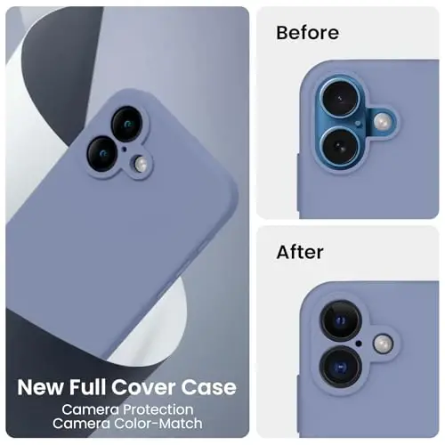 FireNova Designed for iPhone 16 Case, Silicone Upgraded [Camera Protection] Phone Case with [2 Screen Protectors], Soft Anti-Scratch Microfiber Lining Inside, 6.1 inch, Lavender Gray - 3
