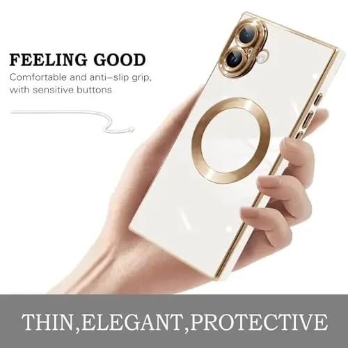 KANGHAR Case Designed for iPhone 16 Magnetic [Compatible with MagSafe] Luxury Cute Plating Design Case Full-Body Anti-Scratch Shockproof Bumper Protective Cover White - 3