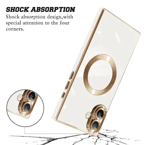 KANGHAR Case Designed for iPhone 16 Magnetic [Compatible with MagSafe] Luxury Cute Plating Design Case Full-Body Anti-Scratch Shockproof Bumper Protective Cover White - 4