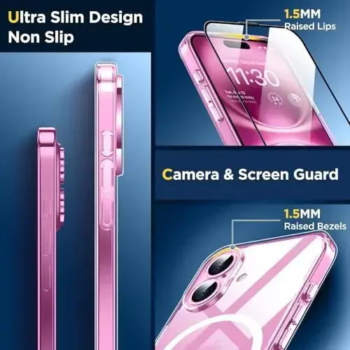 SPIDERCASE for Designed iPhone 16 Case, [Military-Grade Drop Tested] 2+Full Coverage Tempered Glass Screen Protector [Full Camera Protection] [Not Yellowing] Slim Case for iPhone 16 6.1’’, Clear - 6