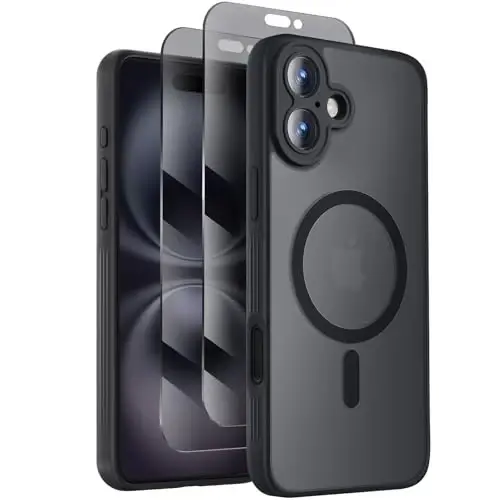 Symcele Designed for iPhone 16 Case, Compatible with MagSafe, with Privacy Screen Protectors X2, [Camera Protection] [15FT Military Drop Protection] Shockproof Phone Case, 6.1