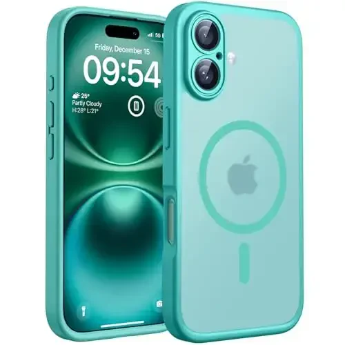 TOCOL Magnetic for iPhone 16 Case, Upgraded Full Camera Protection, Compatible with Magsafe, Drop Protection, Translucent Matte Back Bumper Phone Cover 6.1-Inch (Green) 