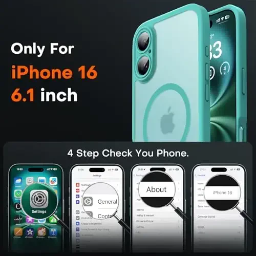 TOCOL Magnetic for iPhone 16 Case, Upgraded Full Camera Protection, Compatible with Magsafe, Drop Protection, Translucent Matte Back Bumper Phone Cover 6.1-Inch (Green) - TOCOL (1)
