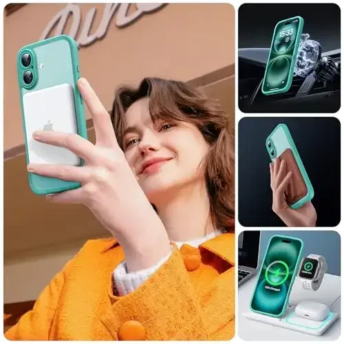 TOCOL Magnetic for iPhone 16 Case, Upgraded Full Camera Protection, Compatible with Magsafe, Drop Protection, Translucent Matte Back Bumper Phone Cover 6.1-Inch (Green) - 6
