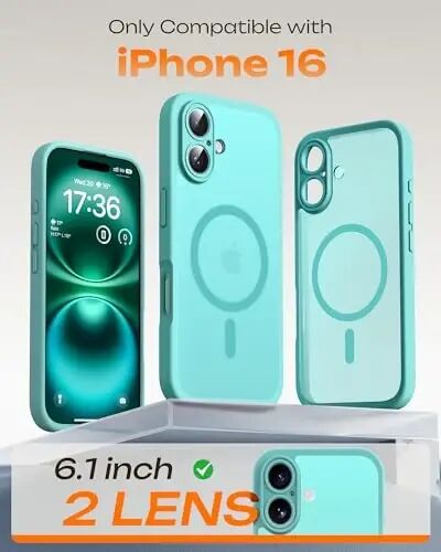 TOCOL Magnetic for iPhone 16 Case, Upgraded Full Camera Protection, Compatible with Magsafe, Drop Protection, Translucent Matte Back Bumper Phone Cover 6.1-Inch (Green) - TOCOL (1)