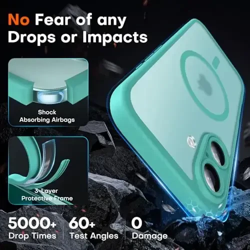 TOCOL Magnetic for iPhone 16 Case, Upgraded Full Camera Protection, Compatible with Magsafe, Drop Protection, Translucent Matte Back Bumper Phone Cover 6.1-Inch (Green) - 4