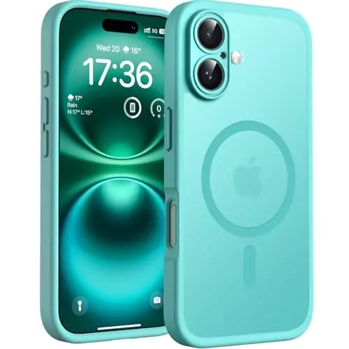 TOCOL Magnetic for iPhone 16 Case, Upgraded Full Camera Protection, Compatible with Magsafe, Drop Protection, Translucent Matte Back Bumper Phone Cover 6.1-Inch (Green) - TOCOL