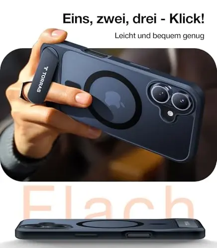 TORRAS for iPhone 16 Case Strong Magnetic & Seamless Stand, Fit for MagSafe, Military-Grade Drop Protection, Adjustable Kickstand Phone Case for iPhone 16 Case, Slim Anti-Scratch Frosted Matte Black - 6