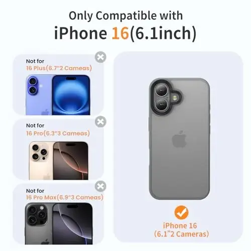 Yriklso for iPhone 16 Phone Case, Shockproof for iPhone 16 Case, Military Grade Drop Protection, Protective Hard Back Slim Translucent Case for iPhone 16-6.1'', Grey - 2