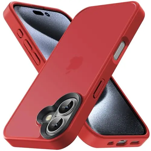 Yriklso for iPhone 16 Phone Case, Shockproof for iPhone 16 Case, Military Grade Drop Protection, Protective Hard Back Slim Translucent Case for iPhone 16-6.1'', Red 