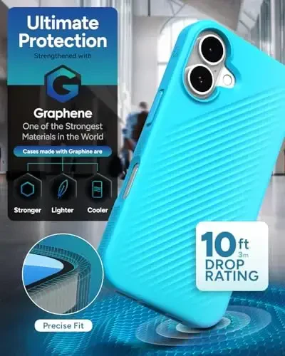 ZAGG Luxe Snap Case for iPhone 16 - MagSafe Wireless Charging, 10ft Drop Protection, Eco-Friendly, Graphene Reinforced, Ripple Design, River Blue - 4