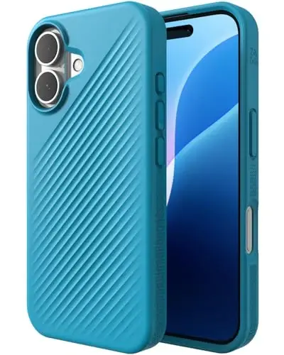 ZAGG Luxe Snap Case for iPhone 16 - MagSafe Wireless Charging, 10ft Drop Protection, Eco-Friendly, Graphene Reinforced, Ripple Design, River Blue 