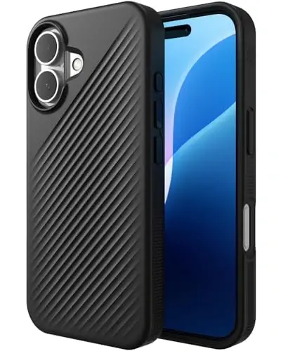 ZAGG Luxe Snap Case for iPhone 16 - MagSafe Wireless Charging, 10ft Drop Protection, Eco-Friendly, Graphene Reinforced, Ripple Design, Black - ZAGG