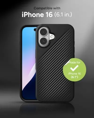 ZAGG Luxe Snap Case for iPhone 16 - MagSafe Wireless Charging, 10ft Drop Protection, Eco-Friendly, Graphene Reinforced, Ripple Design, Black - 2