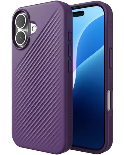 ZAGG Luxe Snap Case for iPhone 16 - MagSafe Wireless Charging, 10ft Drop Protection, Eco-Friendly, Graphene Reinforced, Ripple Design, Grape Purple 