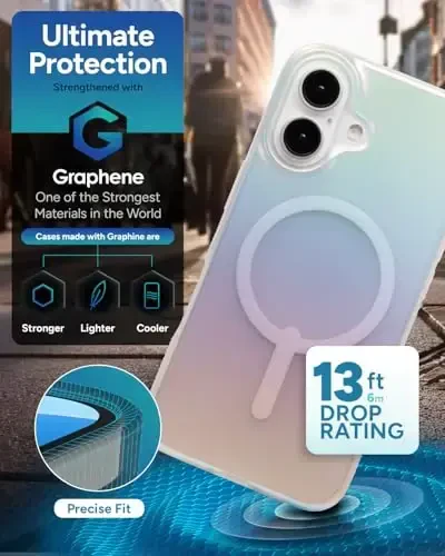 ZAGG Milan Snap Case for iPhone 16 - Color Changing Finish, MagSafe & Wireless Charging Compatible, 13ft Drop Protection, Graphene Reinforced, Eco-Friendly,Matte Iridescent - 4