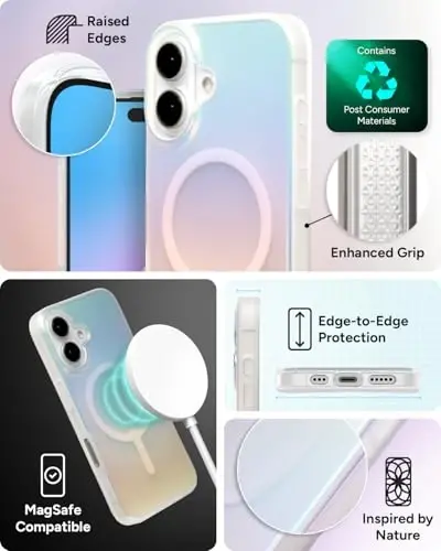 ZAGG Milan Snap Case for iPhone 16 - Color Changing Finish, MagSafe & Wireless Charging Compatible, 13ft Drop Protection, Graphene Reinforced, Eco-Friendly,Matte Iridescent - 5