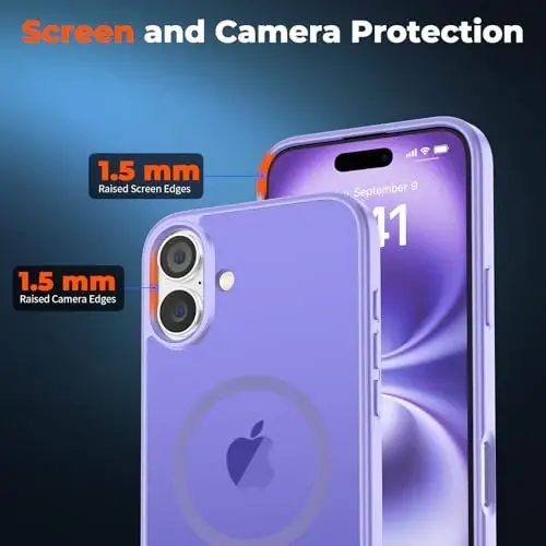 zapica Magnetic for iPhone 16 Case, Light Purple | Compatible with MagSafe, Military Grade Drop Protection, Translucent Matte Anti-Scratch Phone Cover - 5