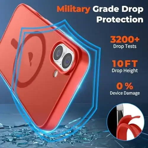 zapica Magnetic for iPhone 16 Case, [Compatible with MagSafe] [Military Grade Drop Protection] Translucent Matte Shockproof Anti-Scratch Phone Case, Red - 4