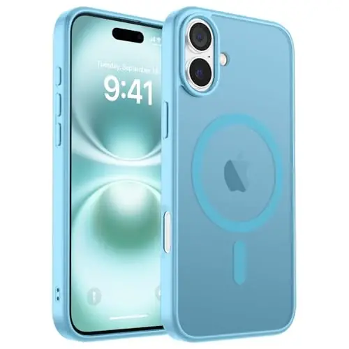 zapica Magnetic for iPhone 16 Case, [Compatible with MagSafe] [Military Grade Drop Protection] Translucent Matte Shockproof Anti-Scratch Phone Case, Light Blue - ZAPICA