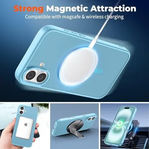 zapica Magnetic for iPhone 16 Case, [Compatible with MagSafe] [Military Grade Drop Protection] Translucent Matte Shockproof Anti-Scratch Phone Case, Light Blue - 3