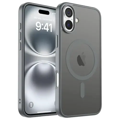 zapica Magnetic for iPhone 16 Case, [Compatible with MagSafe] [Military Grade Drop Protection] Translucent Matte Shockproof Anti-Scratch Phone Case, Dark Gray - 1