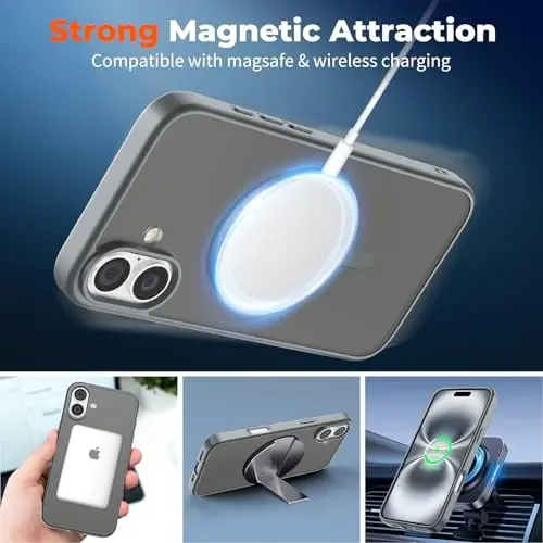 zapica Magnetic for iPhone 16 Case, [Compatible with MagSafe] [Military Grade Drop Protection] Translucent Matte Shockproof Anti-Scratch Phone Case, Dark Gray - 3