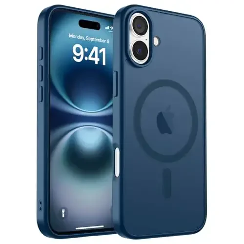 zapica Magnetic for iPhone 16 Case, [Compatible with MagSafe] [Military Grade Drop Protection] Translucent Matte Shockproof Anti-Scratch Phone Case, Dark Blue - ZAPICA