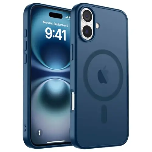 zapica Magnetic for iPhone 16 Case, [Compatible with MagSafe] [Military Grade Drop Protection] Translucent Matte Shockproof Anti-Scratch Phone Case, Dark Blue 