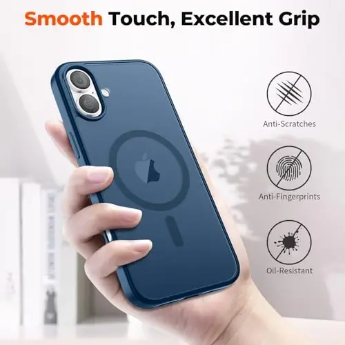 zapica Magnetic for iPhone 16 Case, [Compatible with MagSafe] [Military Grade Drop Protection] Translucent Matte Shockproof Anti-Scratch Phone Case, Dark Blue - 6