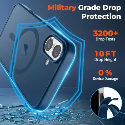 zapica Magnetic for iPhone 16 Case, [Compatible with MagSafe] [Military Grade Drop Protection] Translucent Matte Shockproof Anti-Scratch Phone Case, Dark Blue - 4