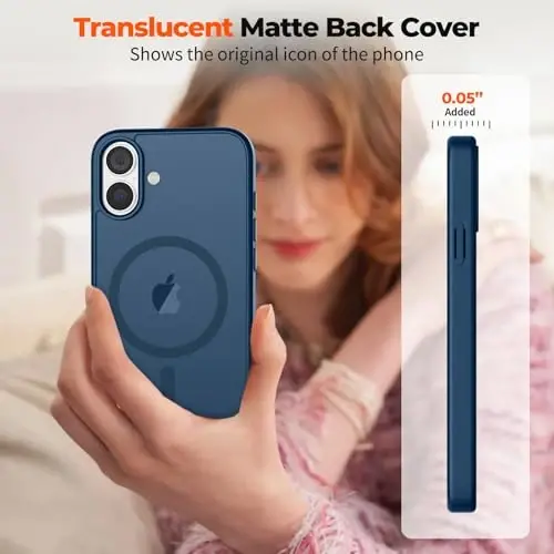 zapica Magnetic for iPhone 16 Case, [Compatible with MagSafe] [Military Grade Drop Protection] Translucent Matte Shockproof Anti-Scratch Phone Case, Dark Blue - 7