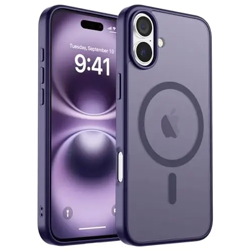 zapica Magnetic for iPhone 16 Case, [Compatible with MagSafe] [Military Grade Drop Protection] Translucent Matte Shockproof Anti-Scratch Phone Case, Dark Purple - 1