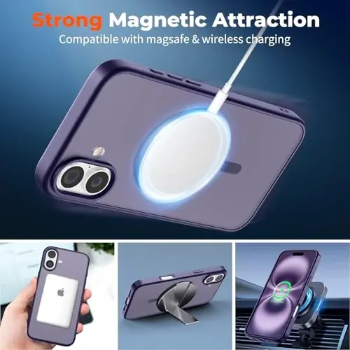 zapica Magnetic for iPhone 16 Case, [Compatible with MagSafe] [Military Grade Drop Protection] Translucent Matte Shockproof Anti-Scratch Phone Case, Dark Purple - 3